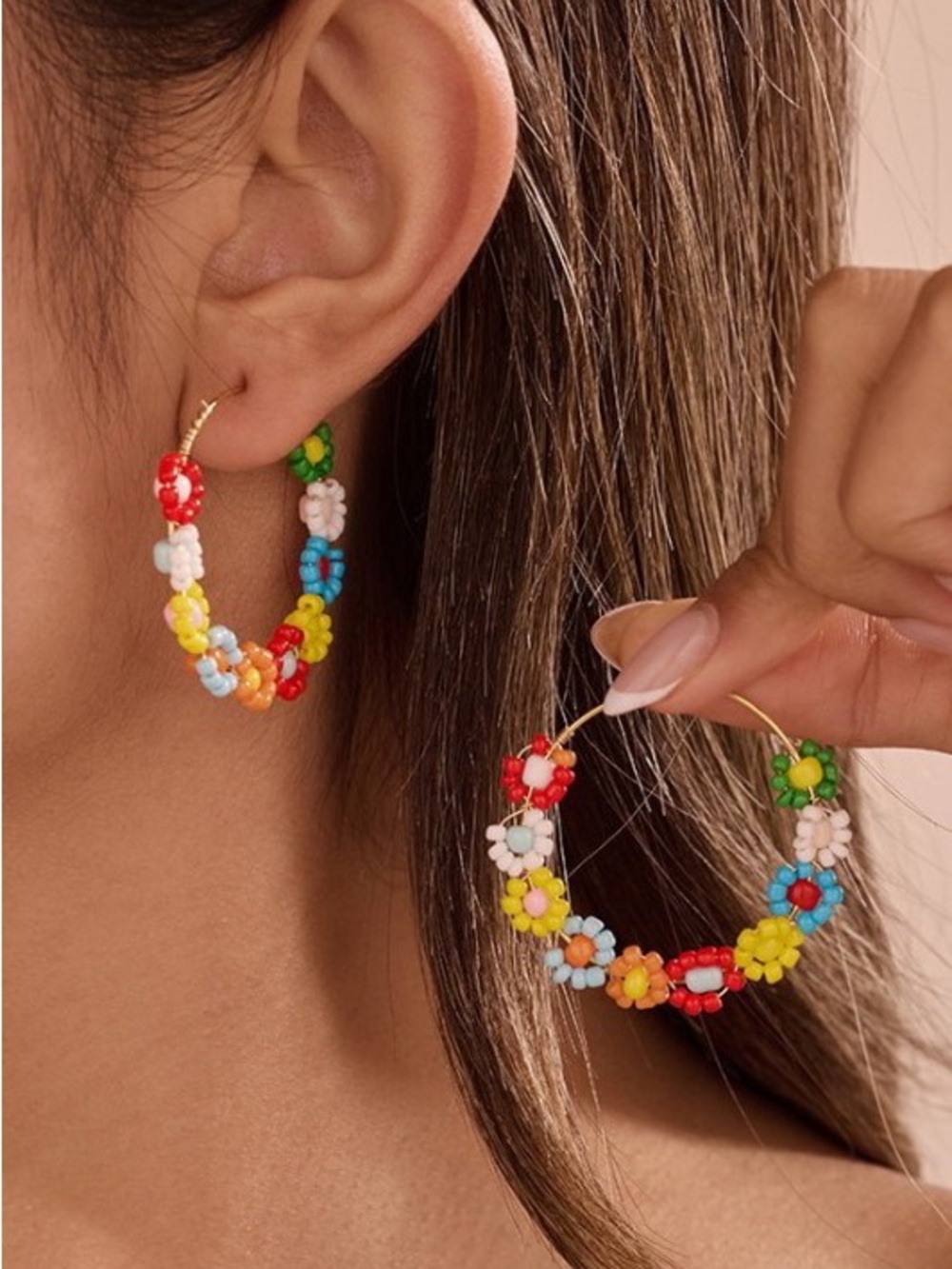 Multicolor seed bead floral boho western evening rhinestone earrings